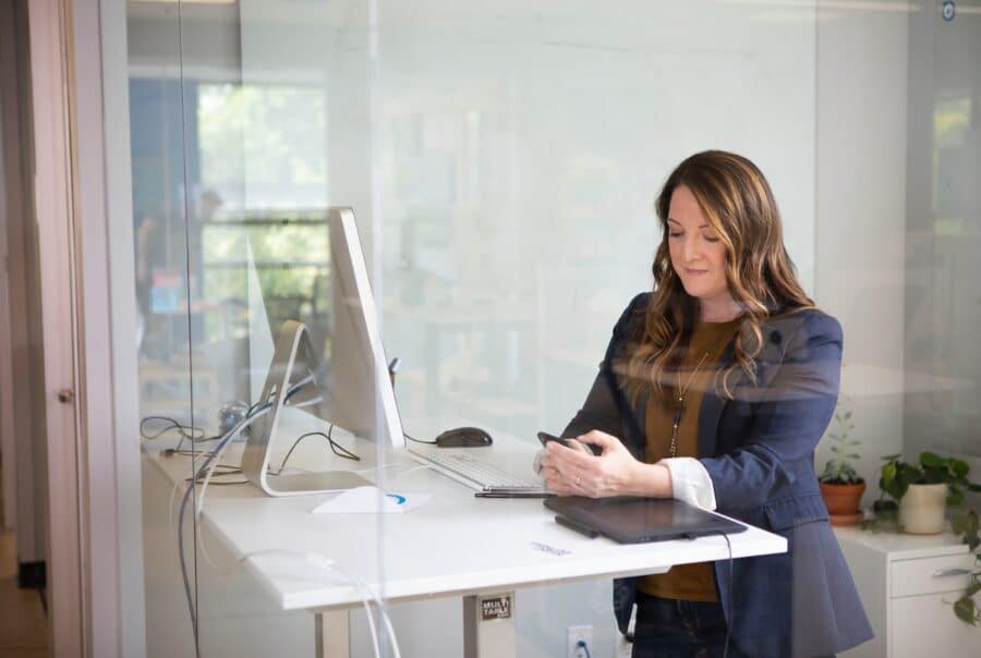 Woman using standing desk