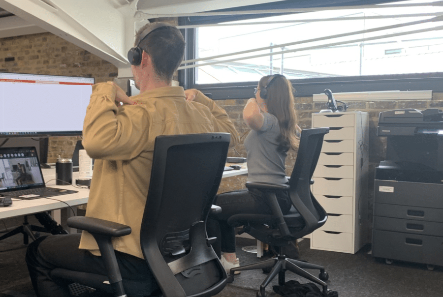 Corporate desk yoga session