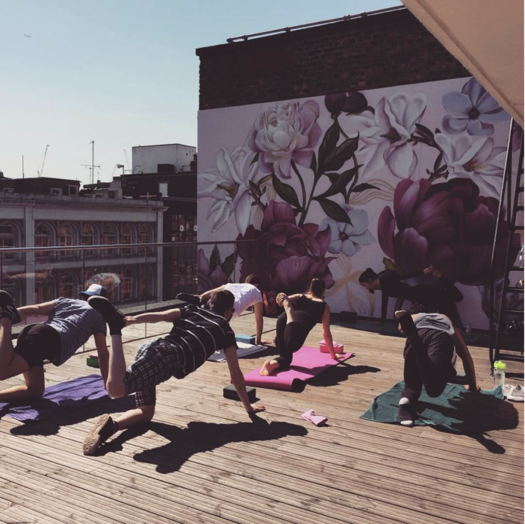 Rooftop office yoga session